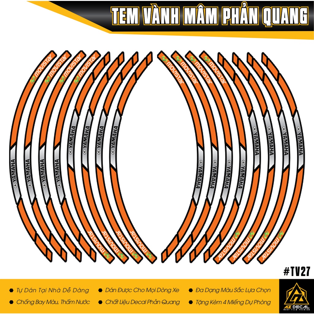 Tem Vành Yamaha Phản Quang Movistar Yamaha | TV27 | Decal Chống Thấm Nước, Chống Bay Màu