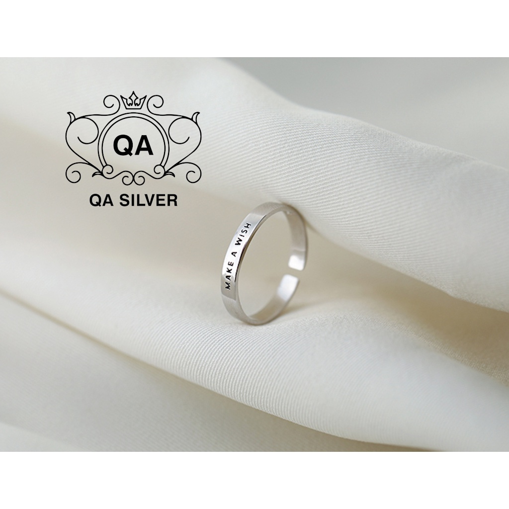 Nhẫn bạc 925 khắc chữ MAKE A WISH form nhỏ ngón út S925 LETTER Silver Ring QA SILVER RI210701