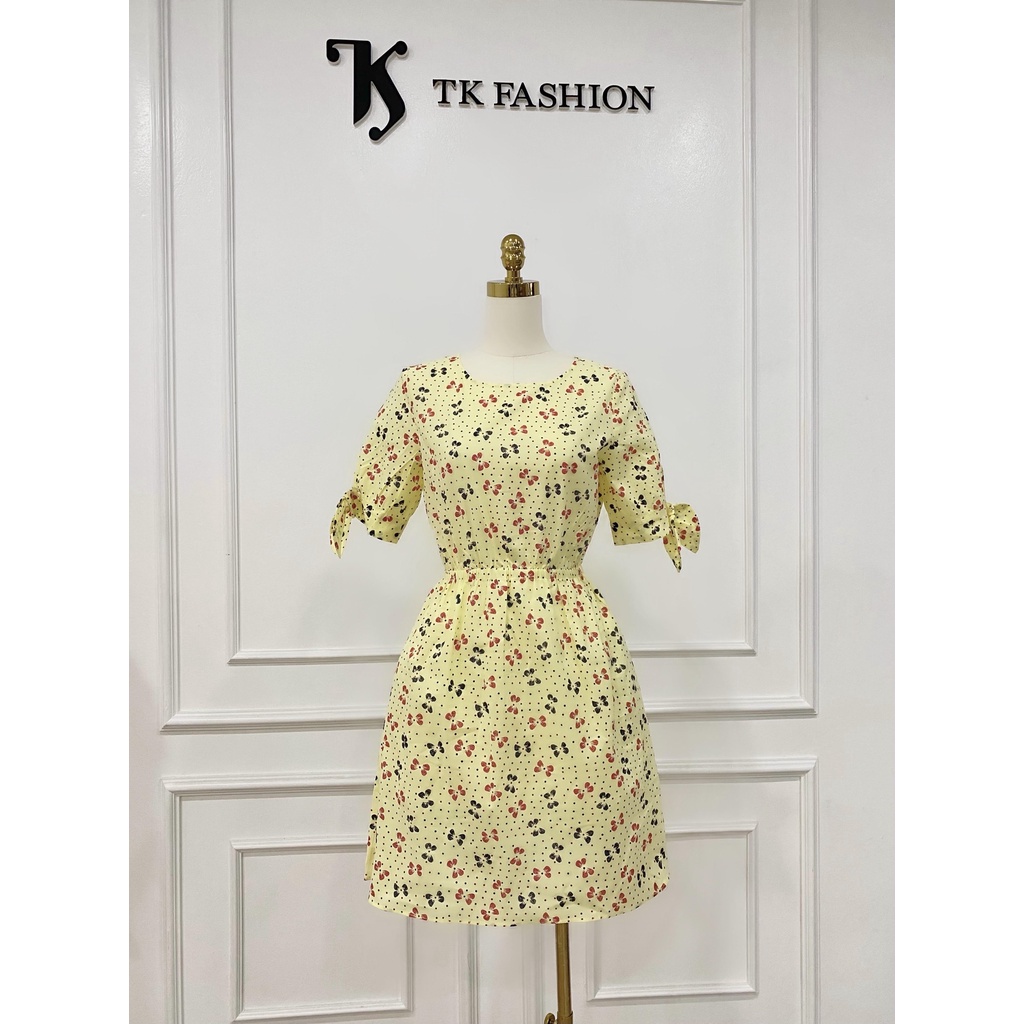Đầm ngắn tay đính nơ, dáng xòe, tiểu thư, thiết kế cao cấp TK Fashion - DK394