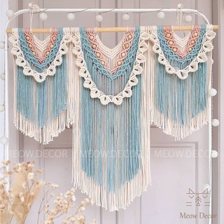 Mành macrame phối màu pastel bigsize phong cách boho treo tường trang trí nhà cửa, homestay, quán cafe (W71)