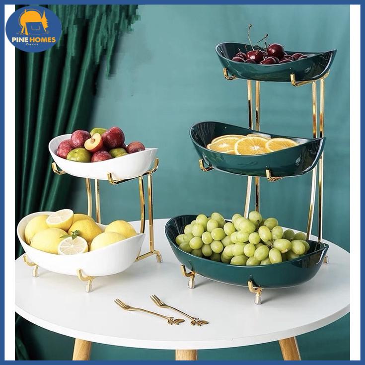 (HÀNG CÓ SẴN) Khay Sứ Đựng Bánh Mứt Kẹo Có Giá Đỡ Mạ Vàng (2 tầng, 3 tầng)