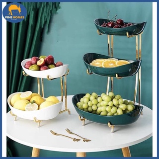 Khay sứ đựng hoa quả, khay đựng bánh mứt kẹo có giá đỡ mạ vàng