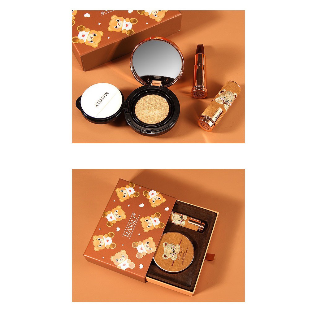 Bộ trang điểm phấn tươi + son lỳ 3 màu cao cấp Masly Gấu | BigBuy360 - bigbuy360.vn