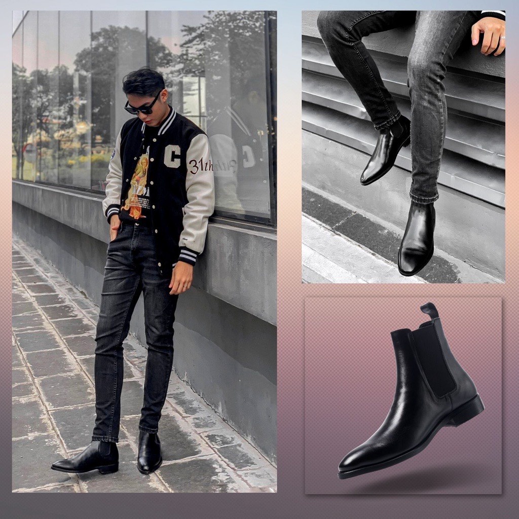 Giày Bốt Nam Da Bò Thật Nguyên Tấm Cao Cấp, Chelsea Boot Thời Trang Lịch Lãm