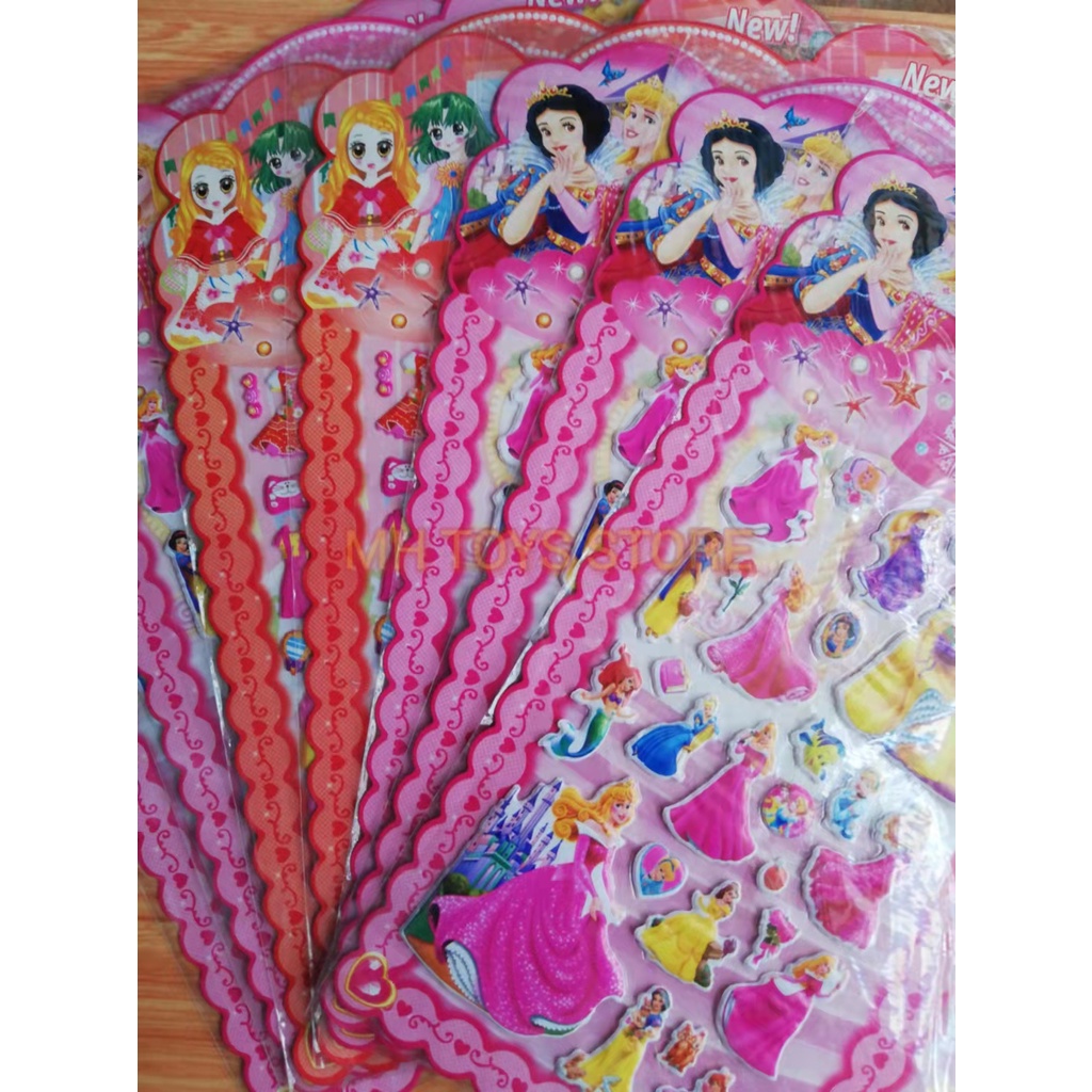 Combo 3 mẫu hình dán stickers nổi 3D-kèm cây gậy tiên-các nàng công chúa trong cổ tích