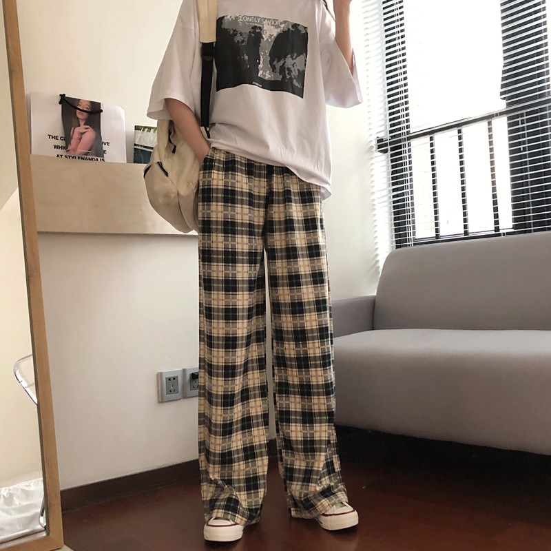 SUXI Quần Dài Ống Rộng Họa Tiết Kẻ Sọc Theo Phong Cách Retro