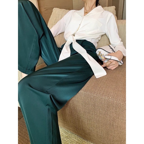 Quần ống rộng satin lụa lưng cao mềm mịn