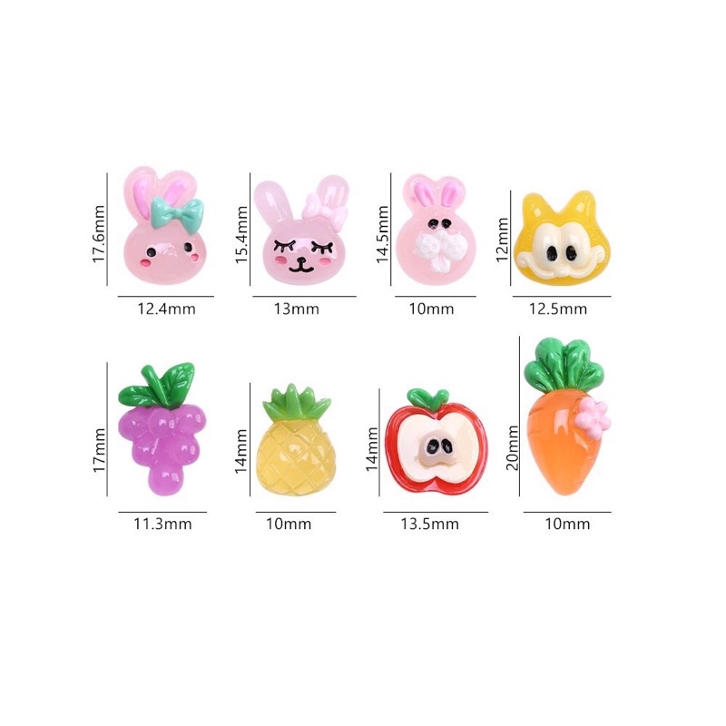 (Hàng mới về) Set 10 phụ kiện trang trí móng tay 3D hình trái cây hoạt hình siêu dễ thương