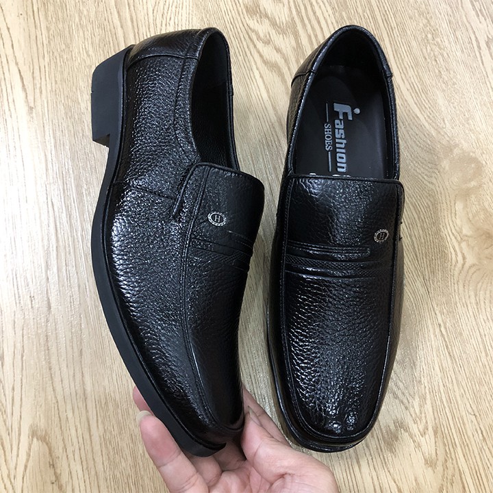 {ĐẾ KHÂU CHẮC CHẮN} Giày Lười Nam Trung Tuổi Da Bò Đen Cao Cấp - Đế Cao Su Khâu Chắc Chắn - Mã K216 | BigBuy360 - bigbuy360.vn