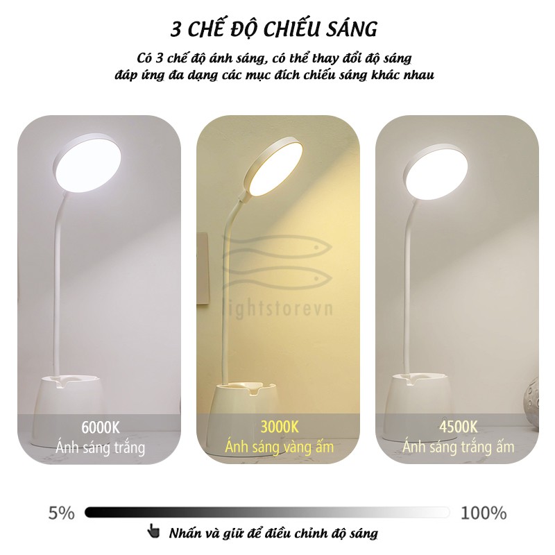 Đèn học để bàn có 3 chế độ ánh sáng chống cận thị sạc pin tích điện pin 4000mAh  SL-906 tăng giảm được độ sáng