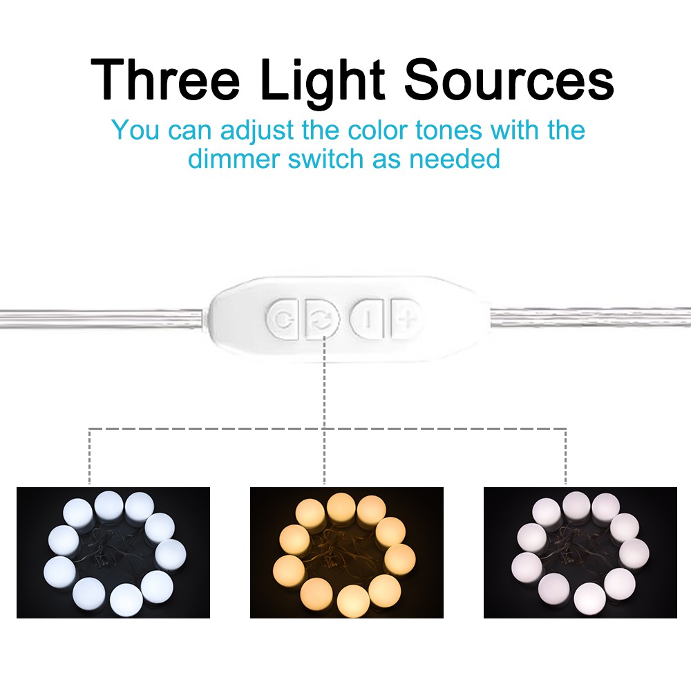 Đèn Gương USB 10 LED Bóng Đèn Trang Điểm Gắn Trước Gương Cực Sáng Trang Điểm Hollywood Sạc USB Có Miếng Dán Kèm Theo