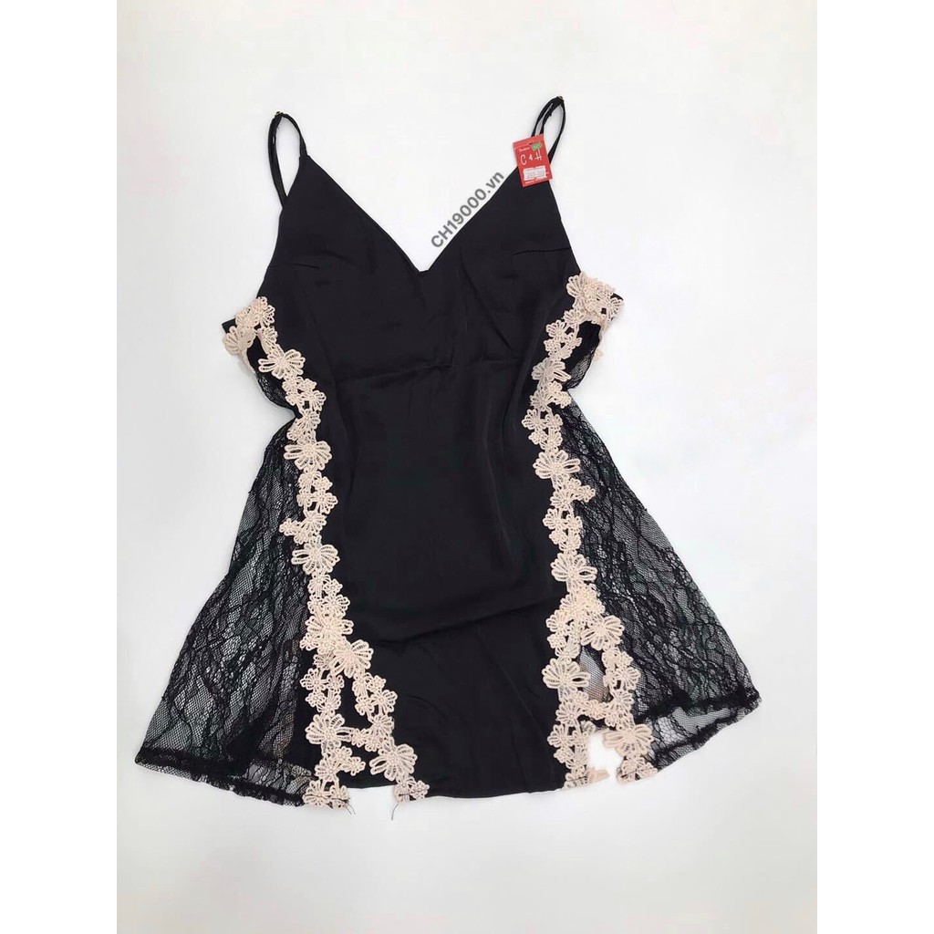 Đồ ngủ sexy / Đầm ngủ 2 dây xẻ đùi phối ren eo, chất liệu satin cao cấp loại 1, kèm quần đùi cute, freesize dưới 65kg Se | BigBuy360 - bigbuy360.vn