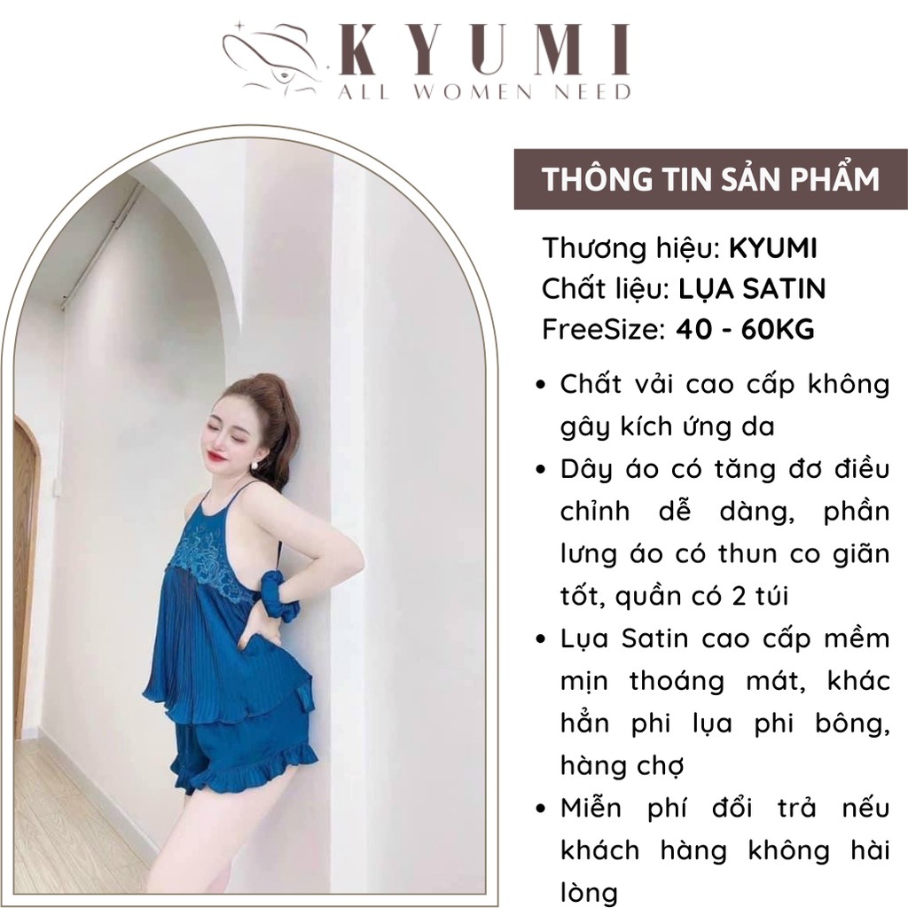 Đồ ngủ sexy yếm 2 dây dập ly phối ren KYUMI OFFICIAL chất liệu lụa satin mềm mịn mát, freesize 40-65kg tùy chiều cao 013 | BigBuy360 - bigbuy360.vn