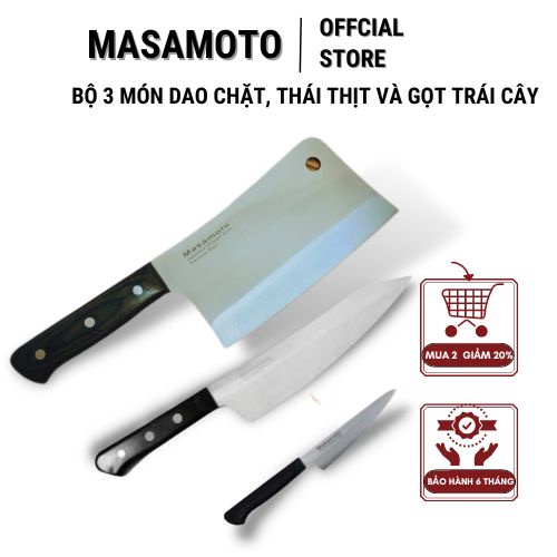 Bộ hai dao và ba dao Masamoto đủ chủng loại dáng Nhật cán nhựa hàng chính hãng bảo hành 6 tháng