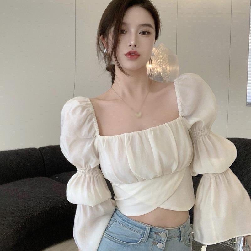 Áo Croptop Cột Eo Tay Phồng Chất Voan Có Mút Ngực Siêu Đẹp YUMI BÁN SỈ