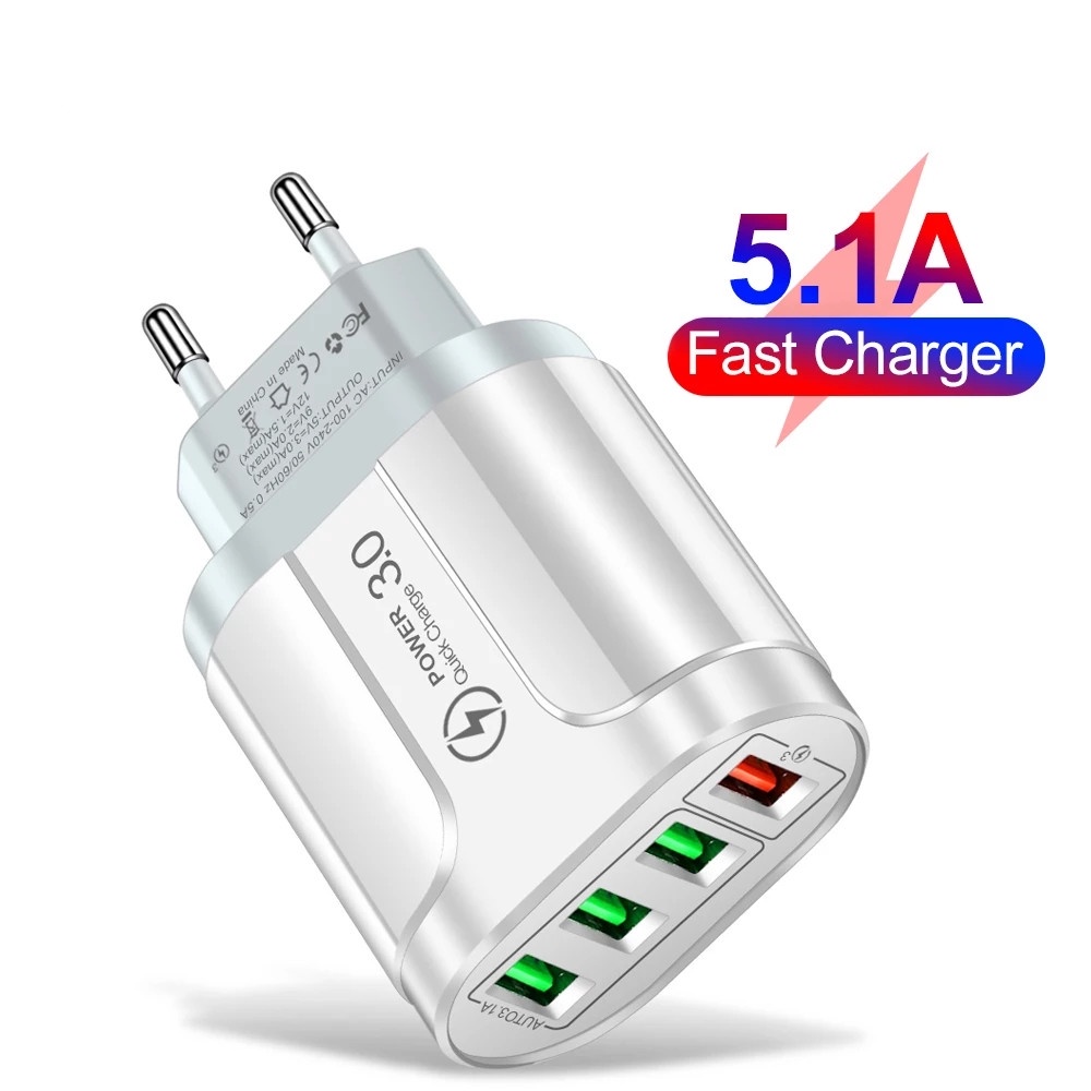 Cốc Sạc Nhanh 4 Cổng USB 3.0 EU/US Cho ĐT Thông Minh ip