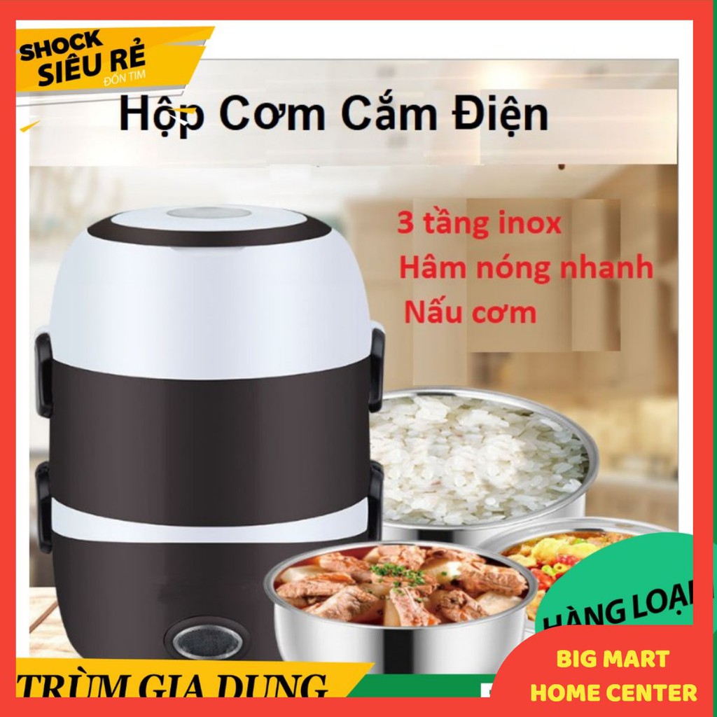 Hôp Cơm Cắm Điện ⭐️FREESHIP⭐️ Hộp Cơm Hâm Nóng 3 Tầng Cắm Điện Inox - Ủ Thức Ăn Tự Động