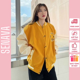 Áo khoác bomber nữ foor chất da lộn unisex, áo khoác form rộng 2 lớp dày dặn senava ak83