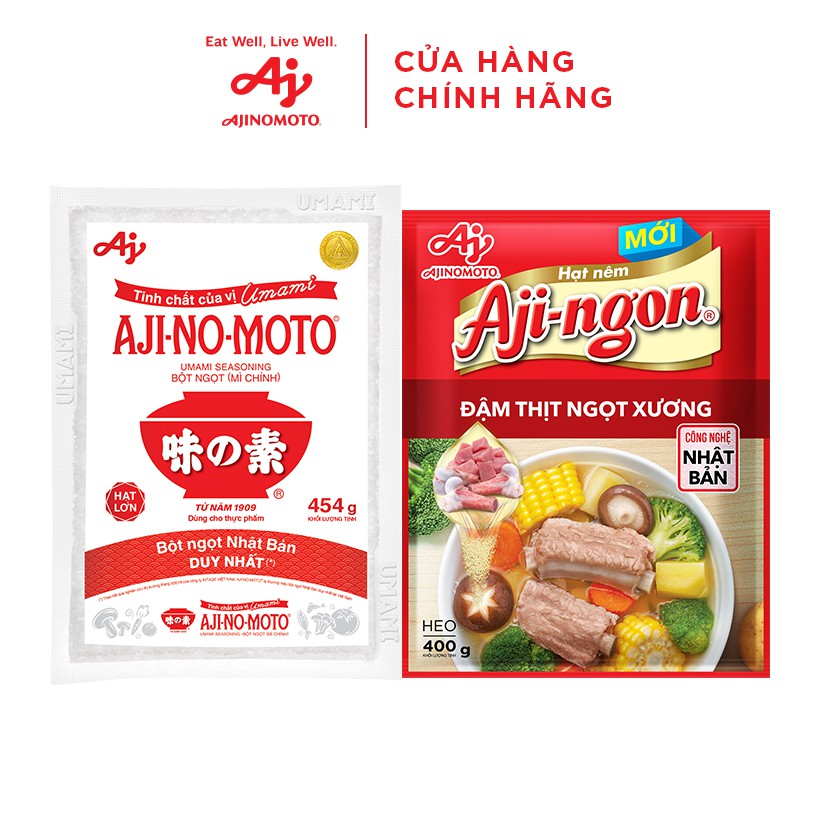 [Mã FMCGM25 - 10% ĐH 150K] Combo 2 Bột ngọt AJI-NO-MOTO 1kgx2 + 1 Hạt nêm Aji-ngon 900g