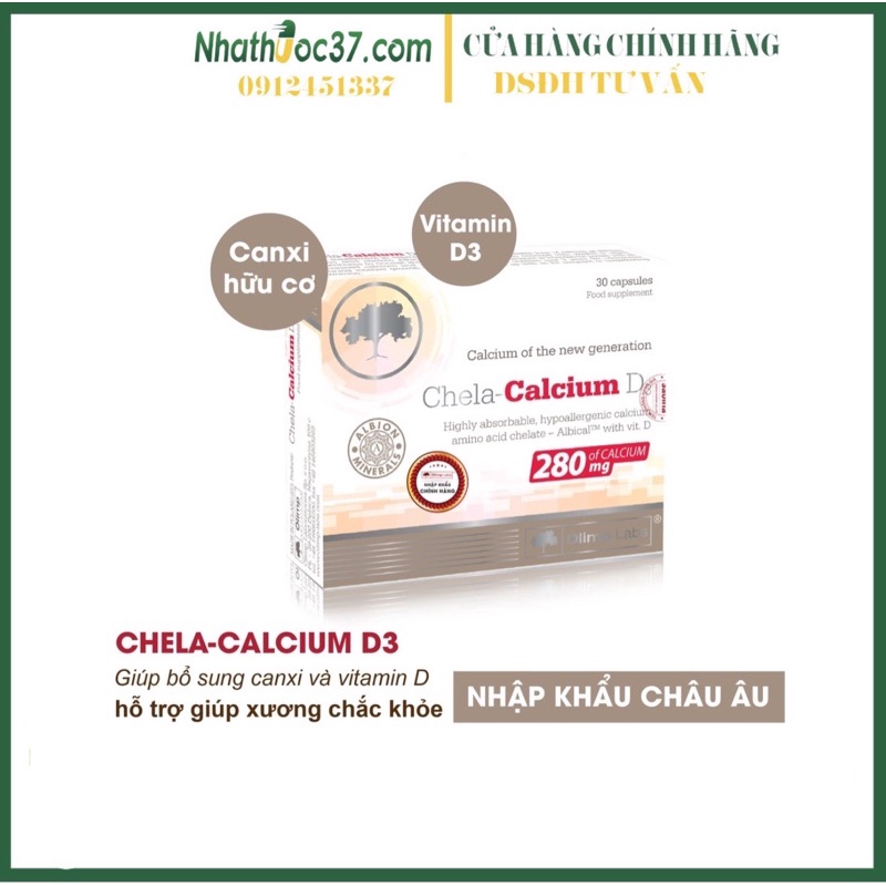 Chela calcium D3 - Canxi D3 chela hữu cơ cho bà bầu, phụ nữ cho con bú và trẻ em trên 6 tuổi, dễ hấp thu, không táo