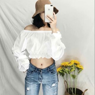 ÁO CROPTOP DÀI TAY TRỄ VAI TRẮNG