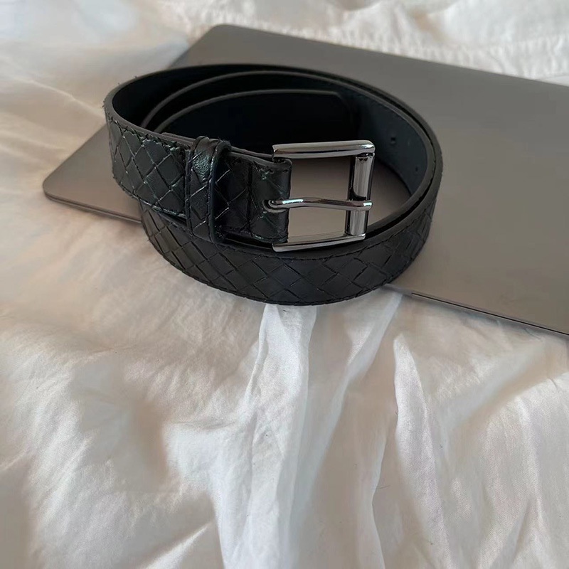Thắt lưng ulzzang BROO mặt kim vuông đen, dây nịt da caro unisex bản vừa 2.8cm có lỗ bấm