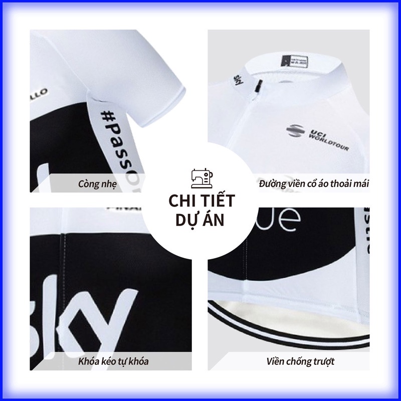SKY Phong cách mới Thoải mái thoáng khí Quần áo đi xe đạp Pro Team Nam Màu trắng Tay ngắn Tay áo Bộ Áo đua Xe đạp