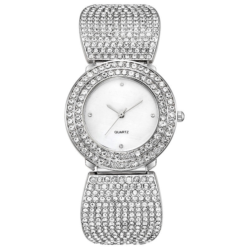 Đồng Hồ Quartz Nữ Mặt Đính Hột Xoàn Dây Thép Không Gỉ Sang Trọng