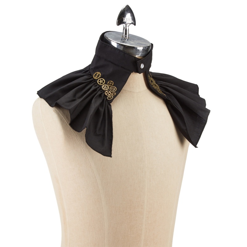 Cổ Áo Rùa Nhún Bèo Màu Đen Phong Cách Steampunk Cho Nữ