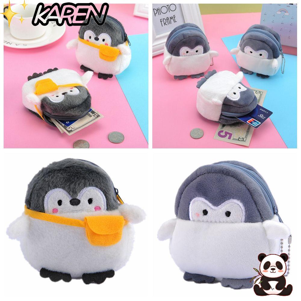 Ví nhung lông đựng tiền xu hình chim cánh cụt nhồi bông đáng yêu