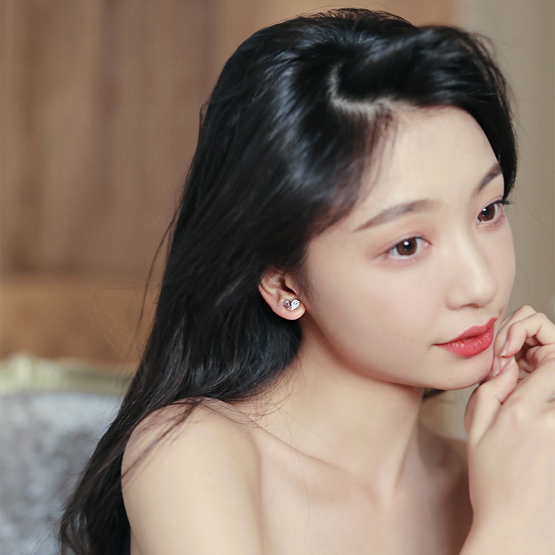 Bông Tai Bạc 925 Hình Trái Tim Đính Đá Pha Lê Cao Cấp Thời Trang Phong Cách Âu Mỹ Cho Nữ