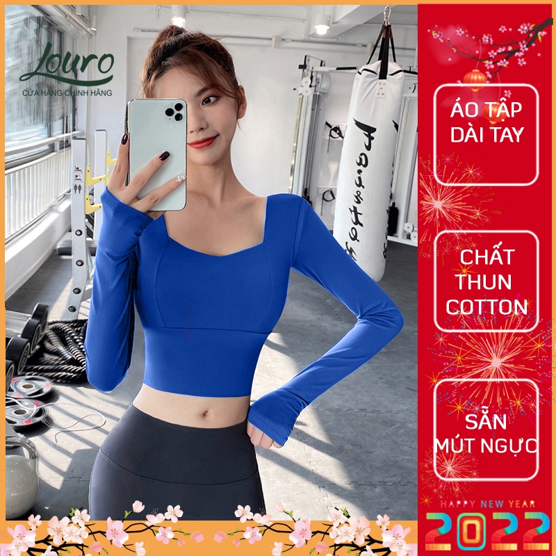 Áo tập gym yoga dài tay nữ Louro, kiểu áo croptop body gen bụng, dễ kết hợp bộ đồ tập gym, yoga, zumba - LA18D