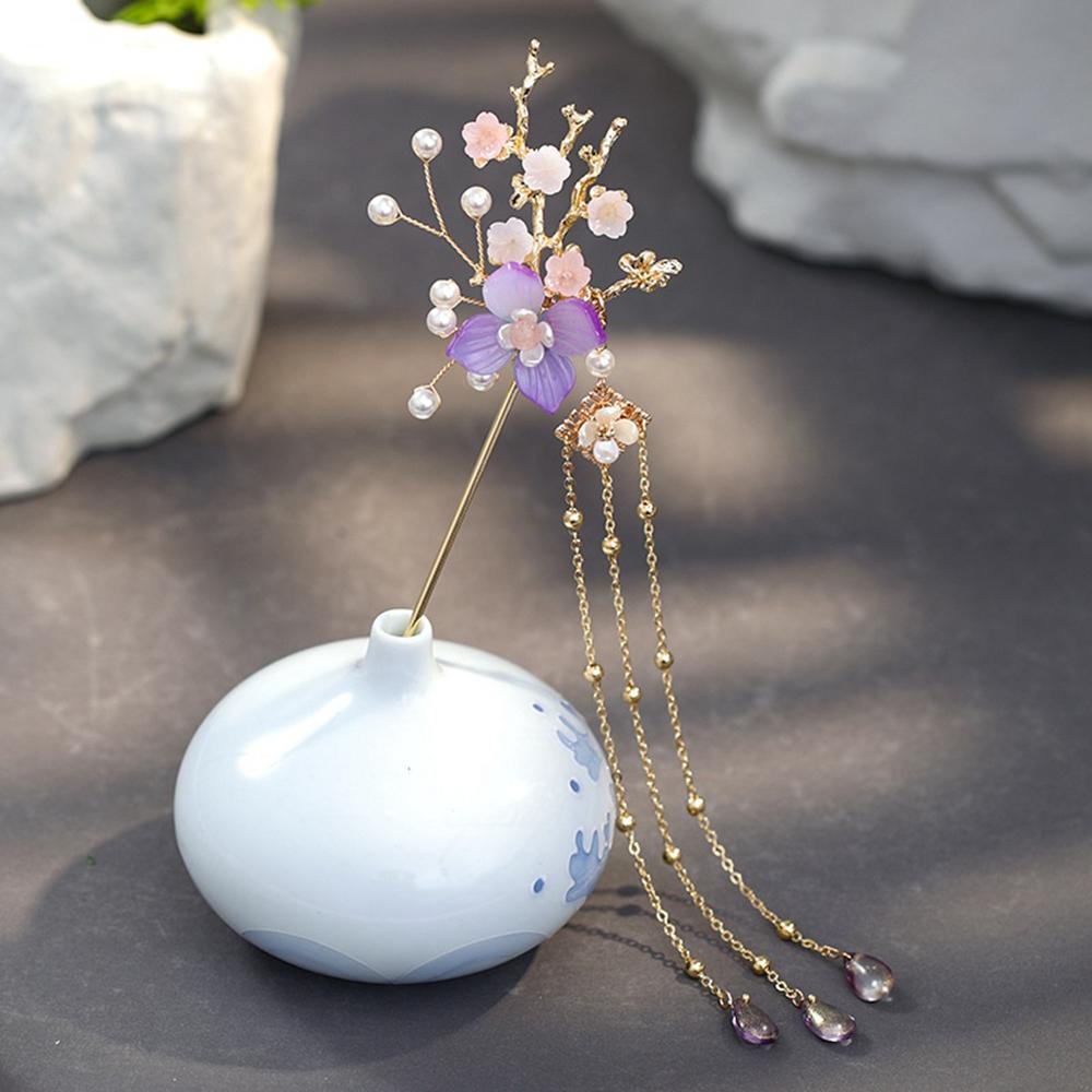 QQMALL Trâm Cài Tóc Handmade Đính Hoa Phong Cách Trung Quốc