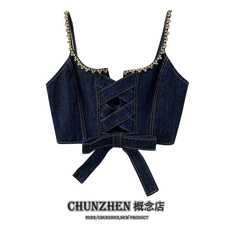 Sẵn Áo hai dây Denim Siêu đẹp , siêu sang chảnh, hàng Quảng Châu,Sẵn 3 size SML