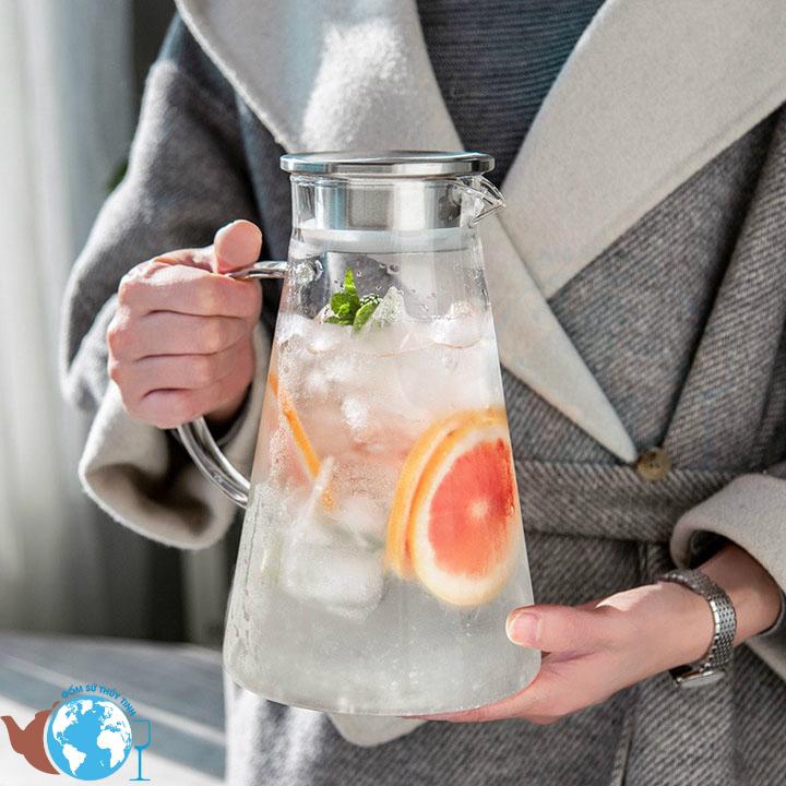 Bình rót thủy tinh nắp thiếc quai cầm bầu lớn sang trọng - 1.8 lít - bình nấu được bếp hồng ngoại - GPH28