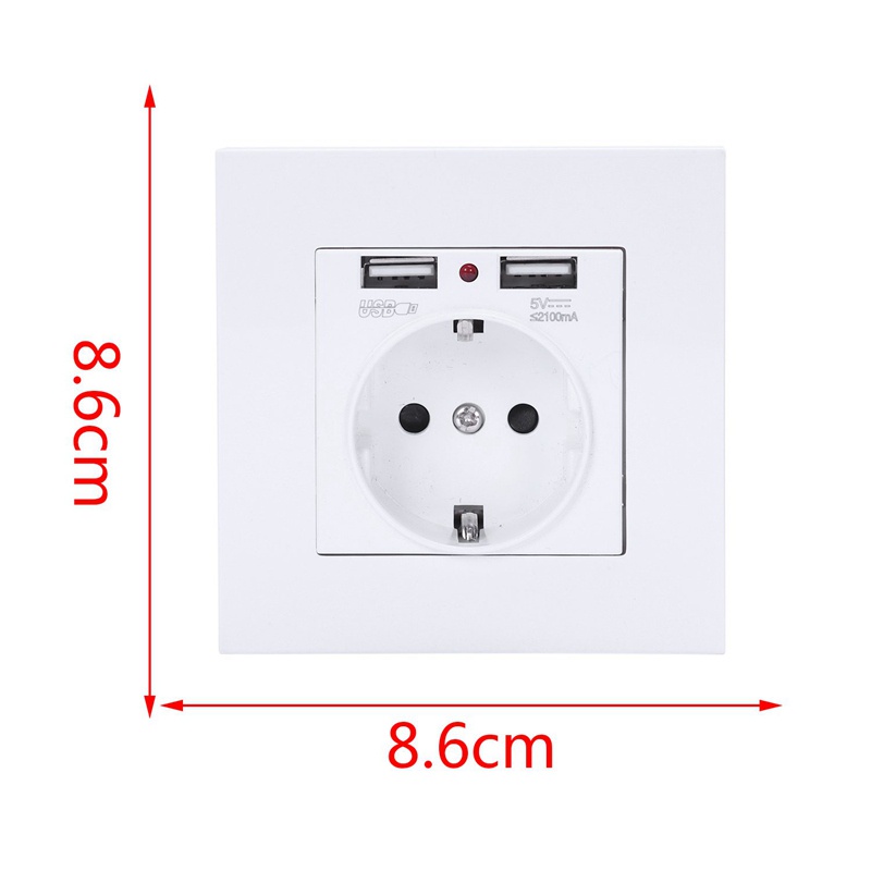 Ổ Cắm Điện Gắn Tường Chuẩn Eu 16A Với Cổng Sạc Usb Kép 2100Ma Cho Điện Thoại Di Động