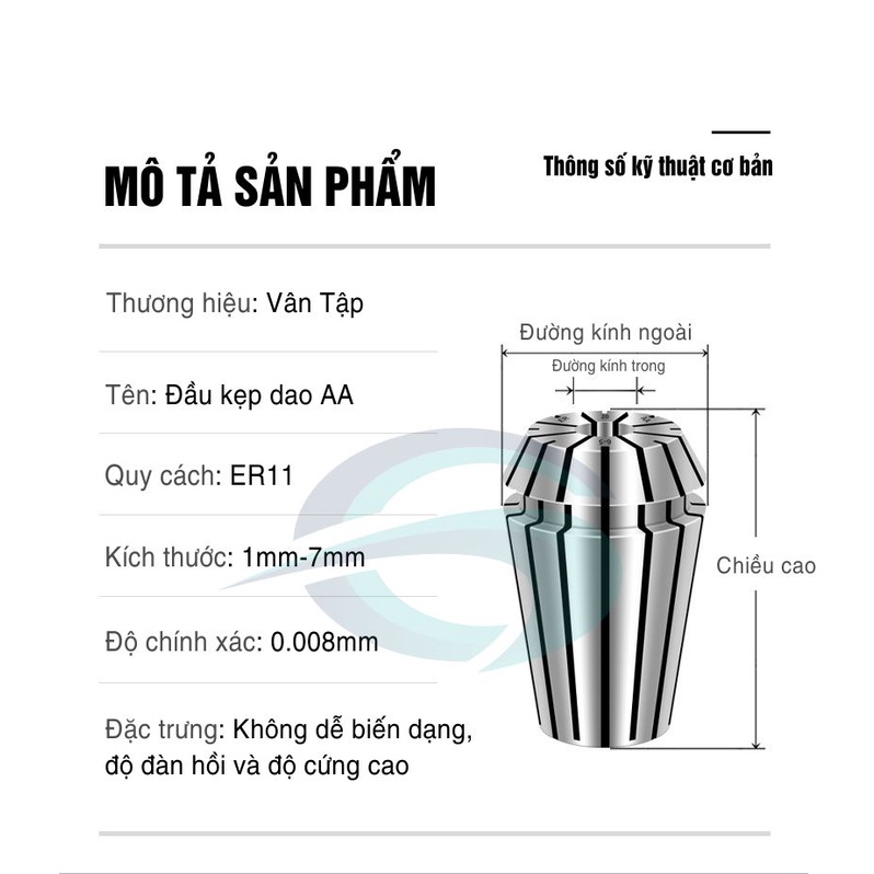 Đầu kẹp Collet ER11 độ chính xác 0.008 dùng cho bầu kẹp BT có độ chính xác cao, dùng bền bỉ