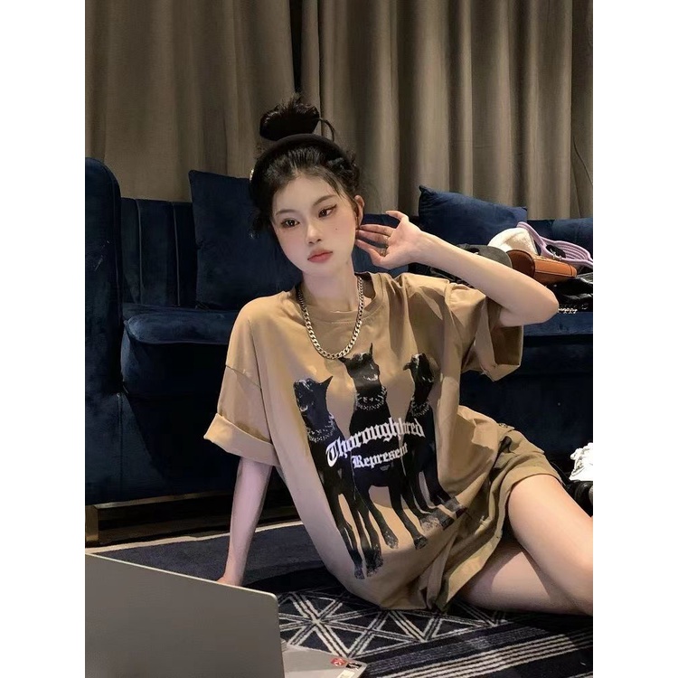 ☎☽Áo Thun 100% Cotton Nguyên Chất Tay Ngắn In Hình Phong Cách Retro Hàn Quốc 2022 Cho Nữ