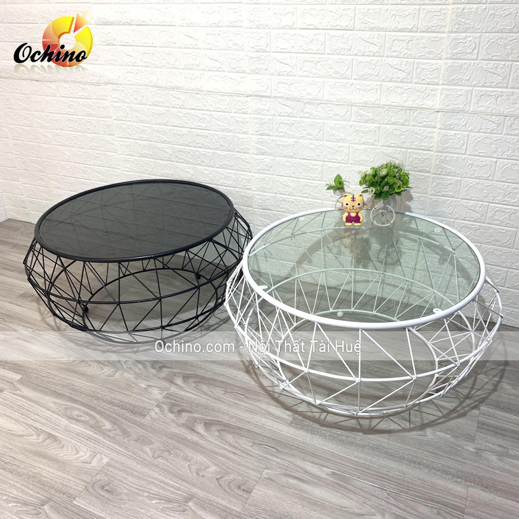 Bàn Tròn Sofa Mặt Kính Kim Cương Tròn cách điệu ( Sẵn 2 mầu đên và trắng)