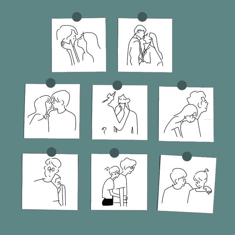 Set 8 tấm hình trang trí tường decor anh và em đơn giản tặng hình dán tròn