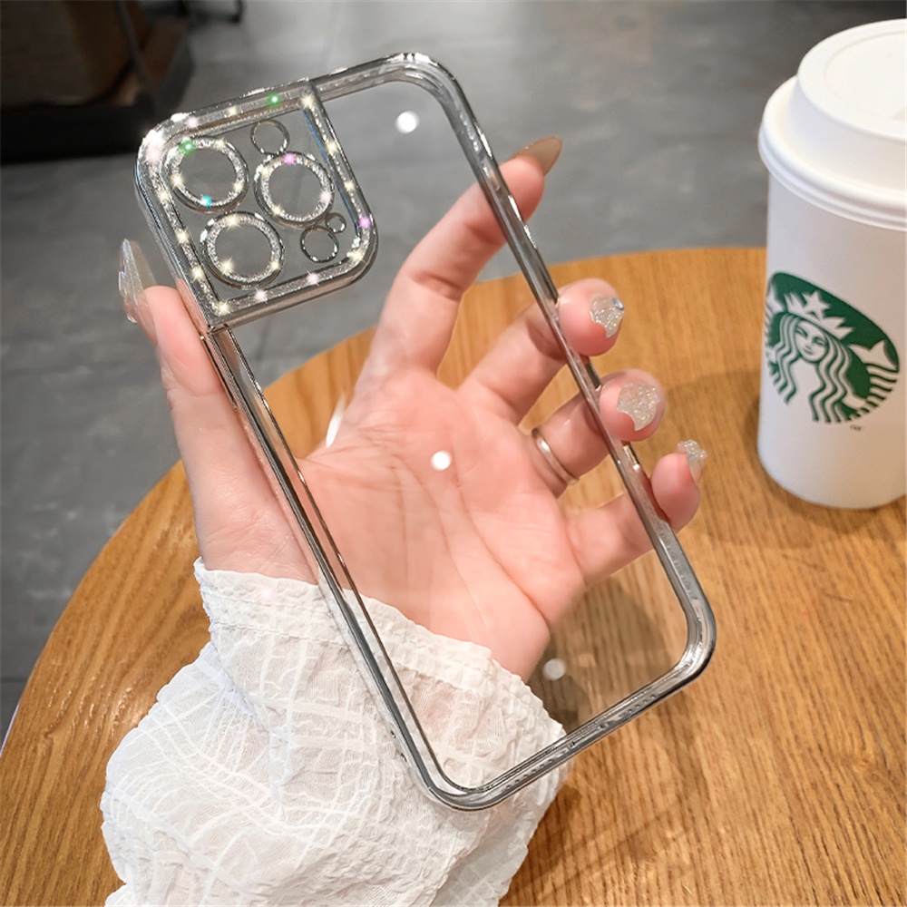 Ốp Điện Thoại Silicon Mềm Trong Suốt Đính Đá Lấp Lánh Sang Trọng Cho iPhone 11 12 13 Pro Max XS X XR 7 8 Plus SE3 2020