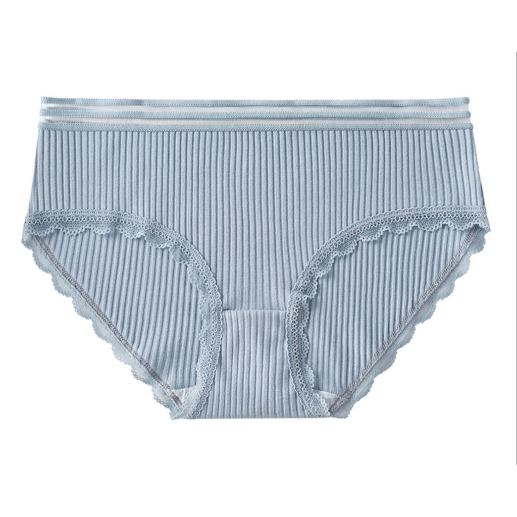 Quần lót nữ cotton cạp sọc kháng khuẩn thun lạnh dễ thương sexxy gợi cảm, Viền Ren Tăm MS01