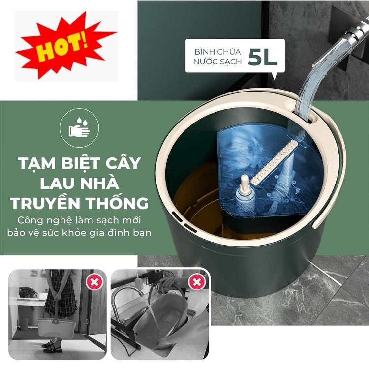 Chổi Lau Nhà Thông Minh Smart Nano, Cây Lau Nhà F12 Xoay 360 Độ - Miếng Lau Tròn Siêu Thấm Chất Bẩn