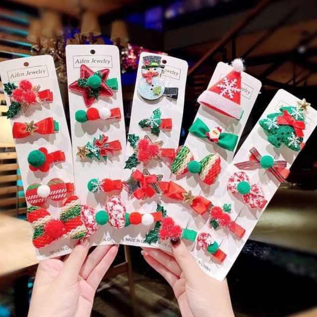 VỈ SÉT 5 KẸP TÓC NOEL CHO BÉ