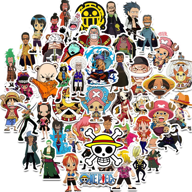 Bộ 50 miếng hình dán trang trí họa tiết hoạt hình one piece chống thấm nước