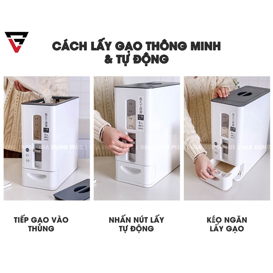 Thùng gạo thông minh JIANXIA Nhật Bản chống ẩm chống công trùng nhựa ABS 12kg