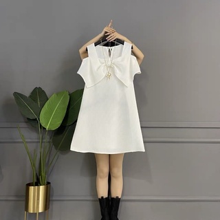 Đầm Bigszie Nữ Mập Fashion Đầm Kiểu Bigsize Trắng Nơ Thiết Kế Thanh Lịch  Đủ Size 50-90kg DA0003