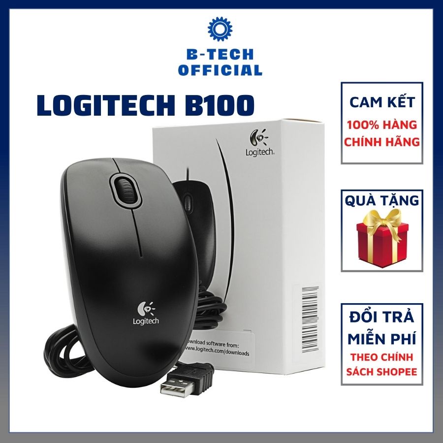 Chuột Máy Tính Có Dây Logitech B100 𝘽𝙃 36𝙏 Chính Hãng Giá Rẻ Cho Máy Tính, Laptop