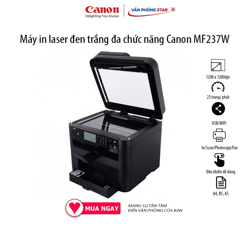 Máy in đa chức năng Canon MF237W sao chép, copy, scan tốc độ 23 trang/phút độ phân giải 1200 x 1200 tại vanphongstar
