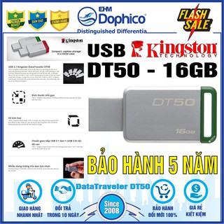 USB Kingston 16GB – DataTraveler DT50 – Vỏ thép nguyên khối – Chịu va đập – Kháng nước – CHÍNH HÃNG – BH 5 năm